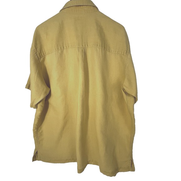 REI Shirt Men's XXL Yellow Short Sleeve Button Up Linen Cotton Blend Outdoor - Picture 2 of 9